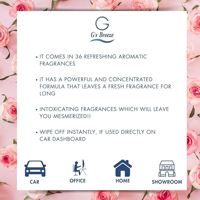 G's Breeze Rose Air Freshener – Enchanting Aroma of Blooming Roses – Create a Romantic, Luxurious Atmosphere – Ideal for Home, Car, & Office – Long-Lasting Floral Fragrance for Any Occasion