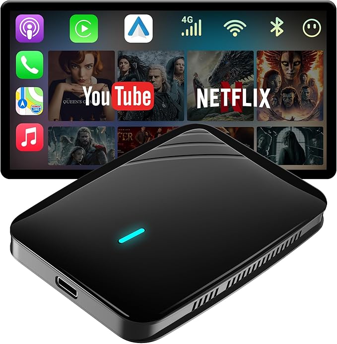 Magic AI Box, Wireless CarPlay/Android Auto Adapter, Car Video Box Supports for Netflix/YouTube/TikTok/TF Card, DriveChat AI Smart Box with GPS/Dual Bluetooth (Glossy Black Panel)