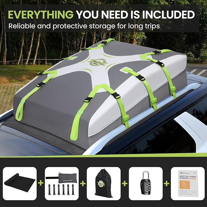 Sailnovo Rooftop Cargo Carrier Roof Bag,20 Cubic feet Soft PVC Waterproof Roof Bag for Most Vehicles with/Without Rack with Strap,Anti-Slip Mat,Padlock,Foldable Car Top Carrier for Road Trip Camping