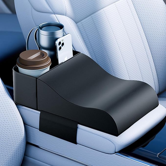 Car Center Console Cover, Upgraded Memory Foam Car Armrest Cushion with Cup Holder, Ergonomic Design, Waterproof Middle Console Cover Arm Rest Box Pad Car Interior Accessories for Most Vehicles