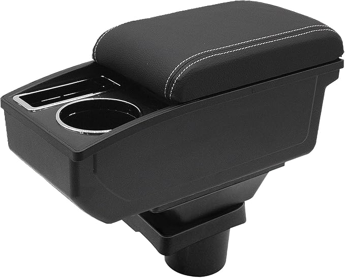 Car Armrest Box for Toyota Yaris Vitz 2006-2011 Auto Accessories Center Console Leather Arm Rest Double-Layer Storage Space with Cup Holder (White Thread)