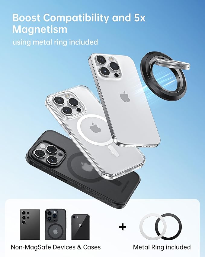 SYNCWIRE Magnetic Phone Ring Holder for MagSafe [2 Pack], 360° Rotation Dual Sided Magnet Grip Cell Phone Ring Stand Finger Kickstand Compatible with iPhone 17 16 15 14 13 12 Pro Max fits MagSafe
