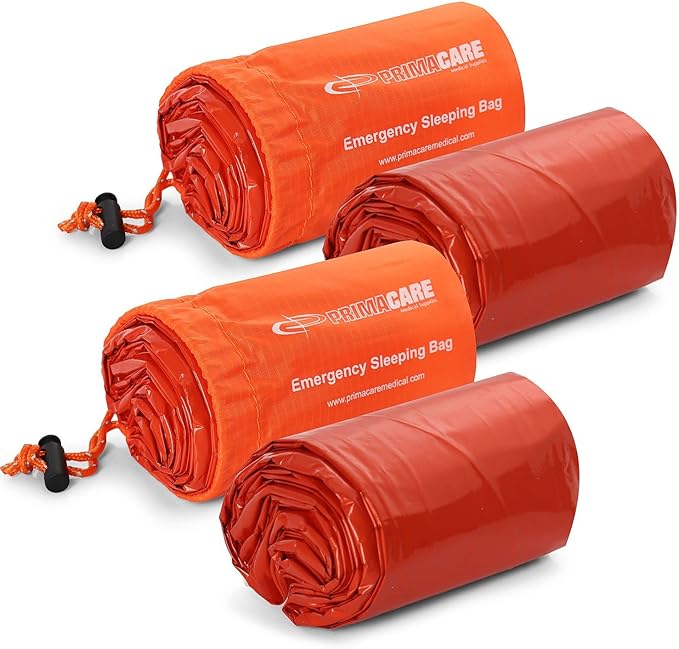 Primacare CB-3684-2 Pack of 2 Emergency Sleeping Bags for Survival, Mylar Blanket/Tent Used for Emergency, Camping, Hiking, Hunting, Outdoors, Perfect for Medical First Aid Supply Kits, Adult, Orange