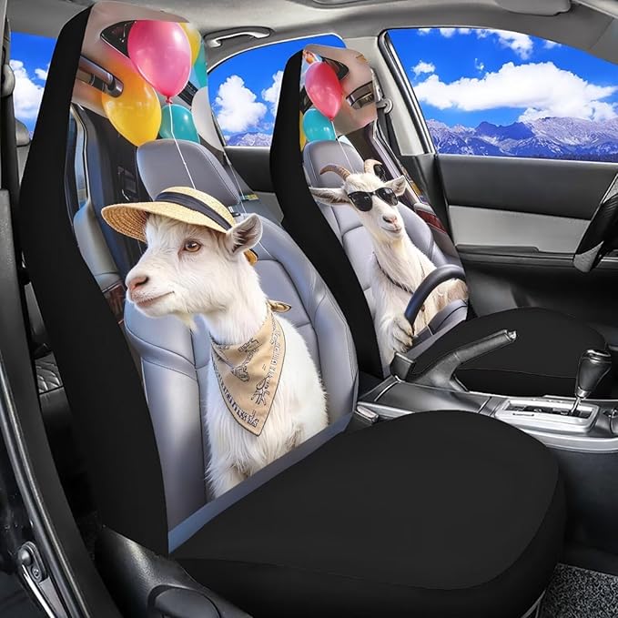Goat Car Seat Covers Front Seats 2 Pack Funny Automobile Front Seat Covers Stretch Polyester Fabric Cover Auto Interior Accessories Universal Fit for Cars SUV Sedans