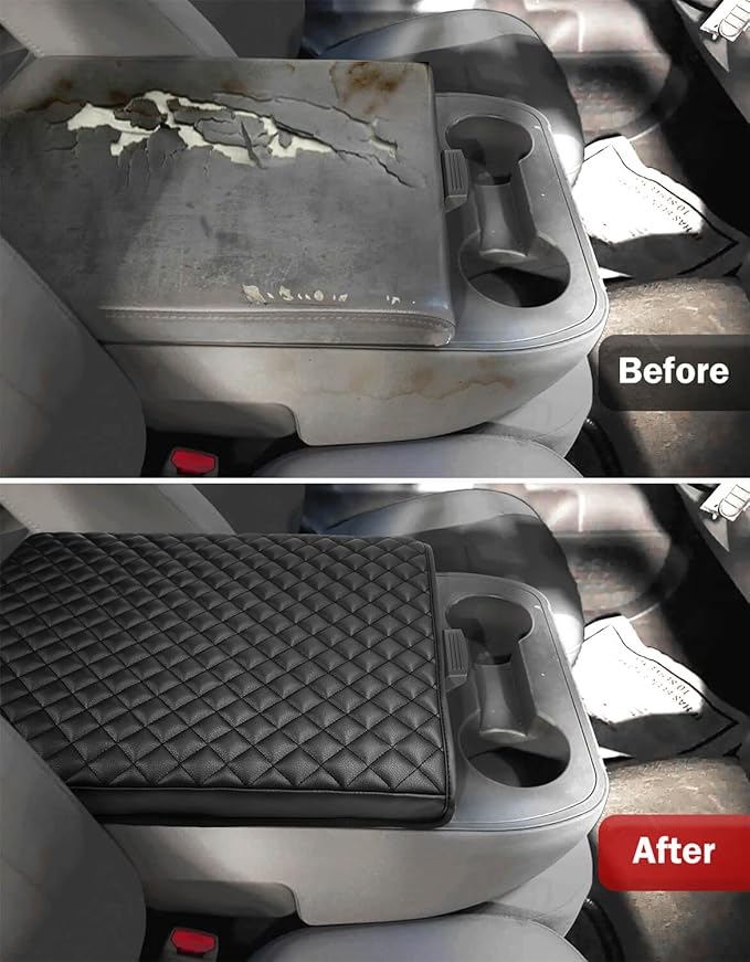 KBH Center Console Armrest Cover for Nissan Titan 2004-2024, Middle Console Lid Protector Pad Accessories, Vinyl Leather, Anti-Scratch, Black (Fits Jump Seat Console Only)