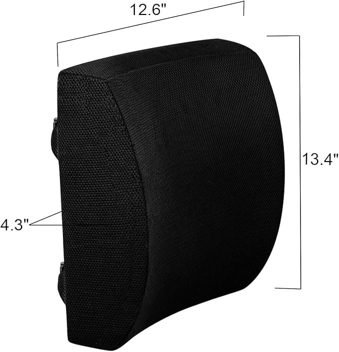 Lumbar Pillow for Chair and Car, Back Support for Office, Memory Foam Cushion with Mesh Cover - Black