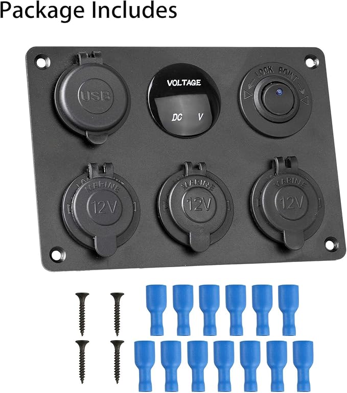 Linkstyle 6 in 1 Charger Socket Panel, 3 Cigarette Lighter Splitter with Dual USB Charger Ports & LED Voltmeter & Rocker Switch for 12V/24V Car RV Boat