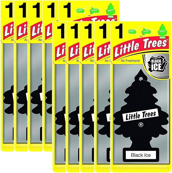 LITTLE TREES Car Air Freshener | Hanging Paper Tree for Home or Car | Black Ice | 10 Pack