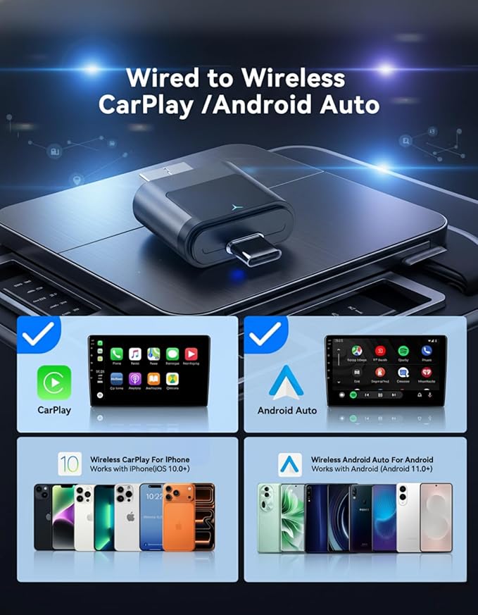 Wireless Carplay and Android Auto Adapter (Metallic Gray)