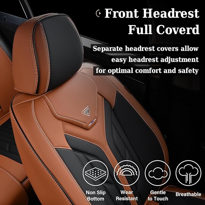 Coverado Front Seat Covers, Car Seat Covers Front Seats, Leather Seat Covers for Cars, Automotive Seat Covers Car Seat Protector Car Accessories Fit for Most Sedans SUV Pick-up Truck(Black&Brown)