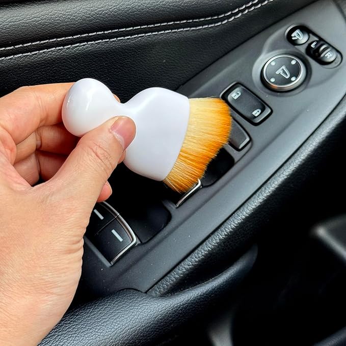 Car Detailing Brush, Soft Bristle Cleaning Brush, Scratch-Free Auto Duster Tool for Dashboard, Air Vents, Leather & Interior Cleaning (White&Brown)