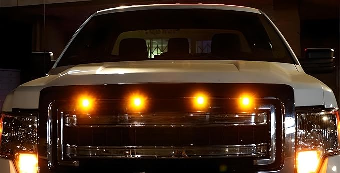 iJDMTOY 4pc Set Custom Retrofit Amber Yellow Front Grille Mesh Mount LED Lighting Kit Compatible With Trucks SUVs