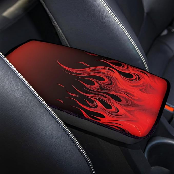 Fire Print Car Center Console Armrest Cover Pad Universal Decorative Armrest Cover Pad for Truck Sedan SUV, Car Interior Decor Accessories
