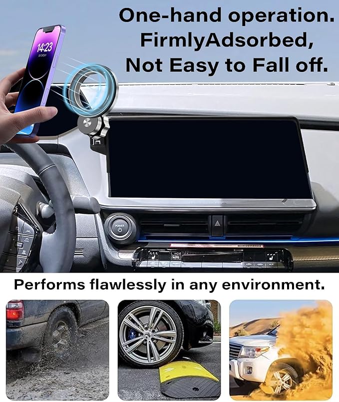 Car Phone Holder for Toyota Prius 2023 2024 2025 2026 Accessories Apply to 12.3 Inch Touch Screen Fixed Clip Magnetic Cell Phone Mount Hands-Free 360 Degree Rotation