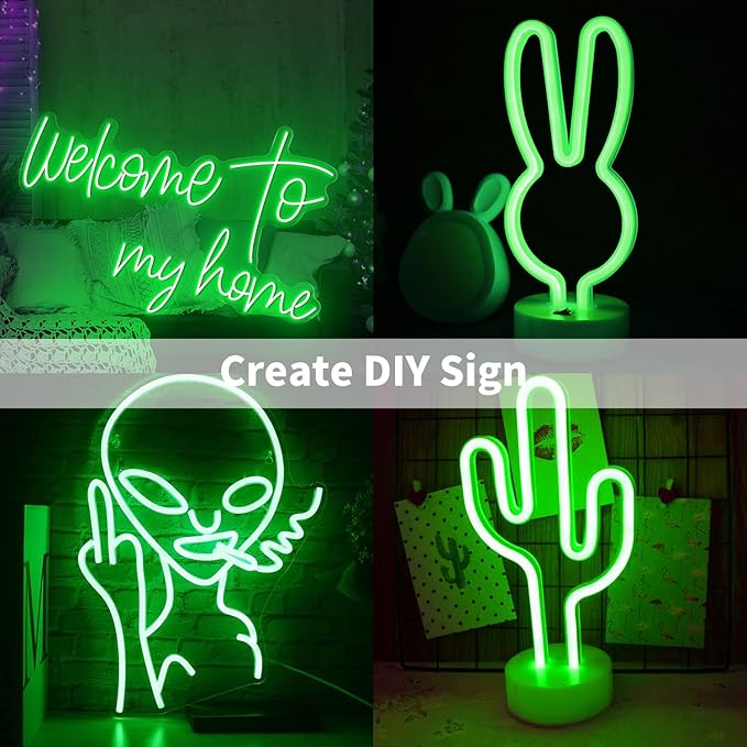 iNextStation 16.4FT/5M Green LED Strip Lights, DC12V Silicone Neon Light Strip, IP65 Waterproof Led Rope Lights Dimmer for Cuttable DIY, LED Light Strip for Bedroom, Indoor, Outdoor(with Plug)
