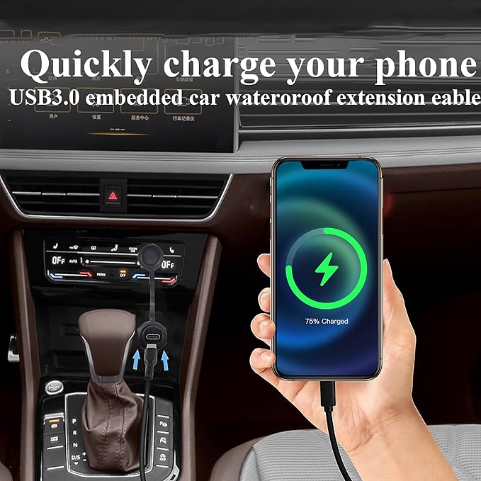 zdyCGTime Small Type C 3.0 Female to USB 3.0 A Male Car Flush Mount Cable USB A to USB Type C Waterproof Panel Mount Extension Cable, for Car Boat Truck Yacht Motorcycle.(30CM/1Ft)