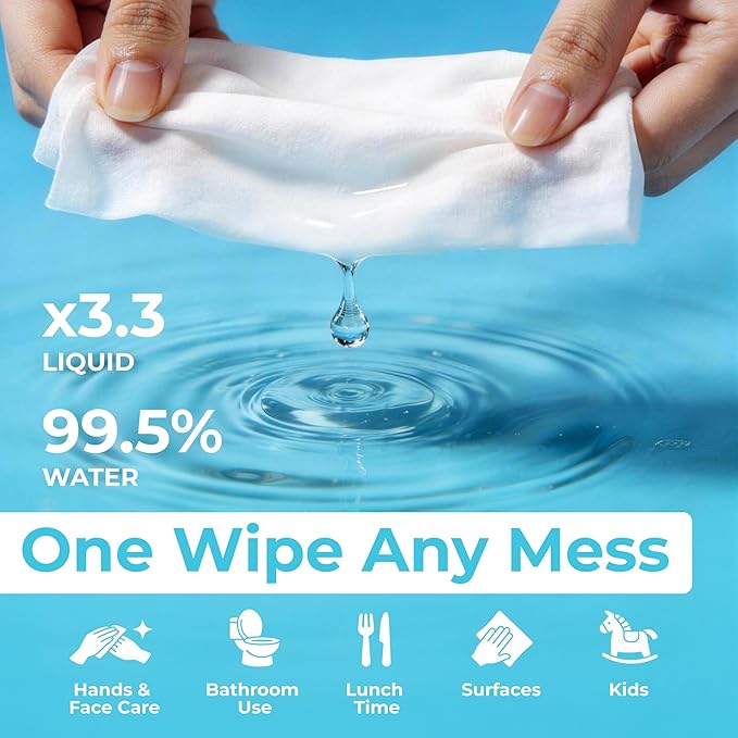 Impossibly Compact Travel Flushable Wipes - 99.5% Water and Aloe - Safe for Sensitive Skin - Travel Essentials for Adults, Kids & Babycare, Rose, 8 Pack 48 Wipes
