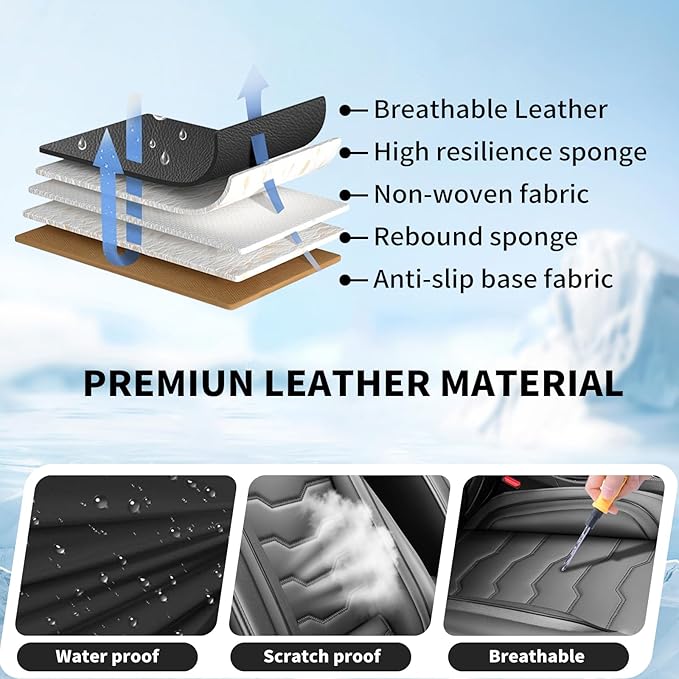 Fit Tucson Car Seat Covers Premium Leather for Hyundai Tucson 2010-2025 2026. Waterproof， Breathable, Scratch-Resistant & All-Weather Seat Cushion Protector (Front Seat, Black)