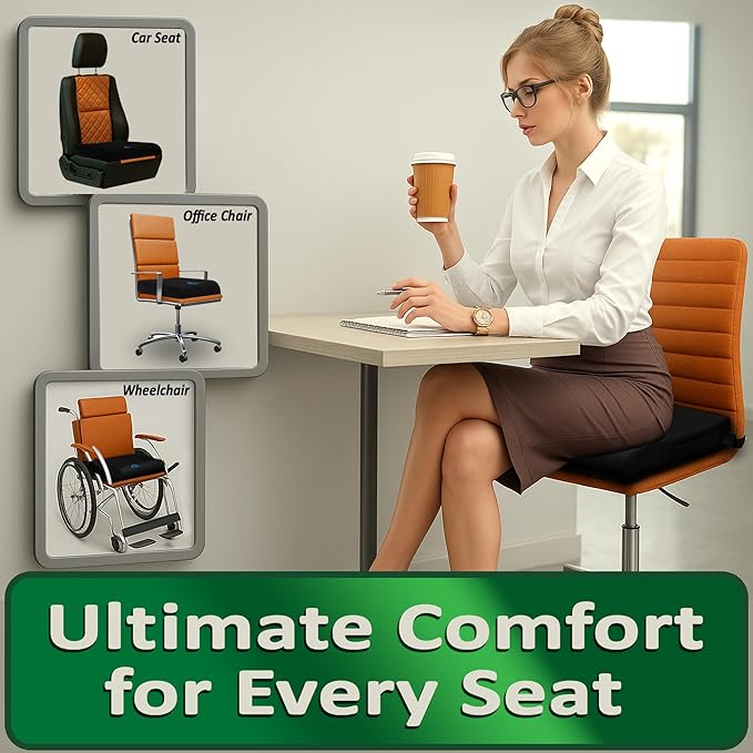 Premium Large Gel Seat Cushion, Memory Foam Seat Cushion for Recliner, Wheelchair, Office Chair, Car, Floor, Dining Chair, Sciatica, Coccyx, Back Pain & Pressure Sore Relief, Design with Ventilation