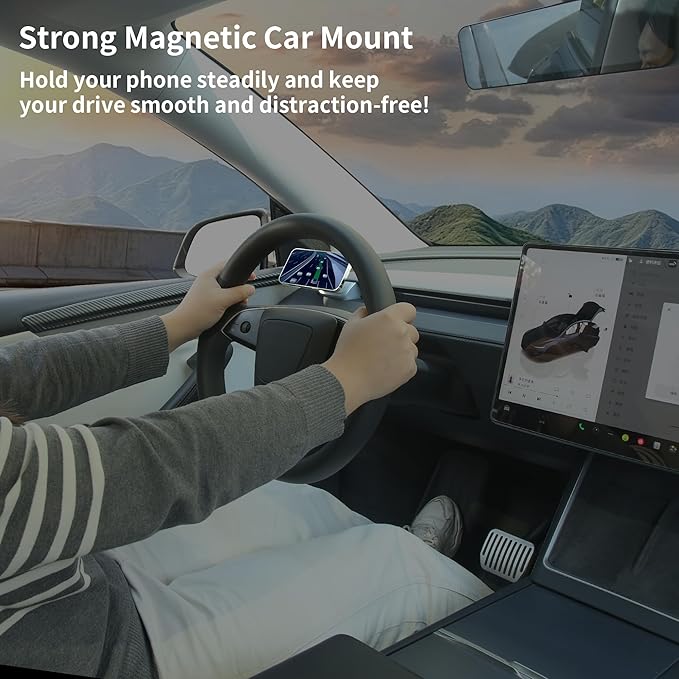 Magnetic Suction Cup Phone Mount for Magsafe for 2025 2026 Tesla Model Y Juniper Driver Side Vent Fixed Holder Strong 2400gf Magnetic iPhone Mount with 360° Rotation One-hand use No Airflow Block