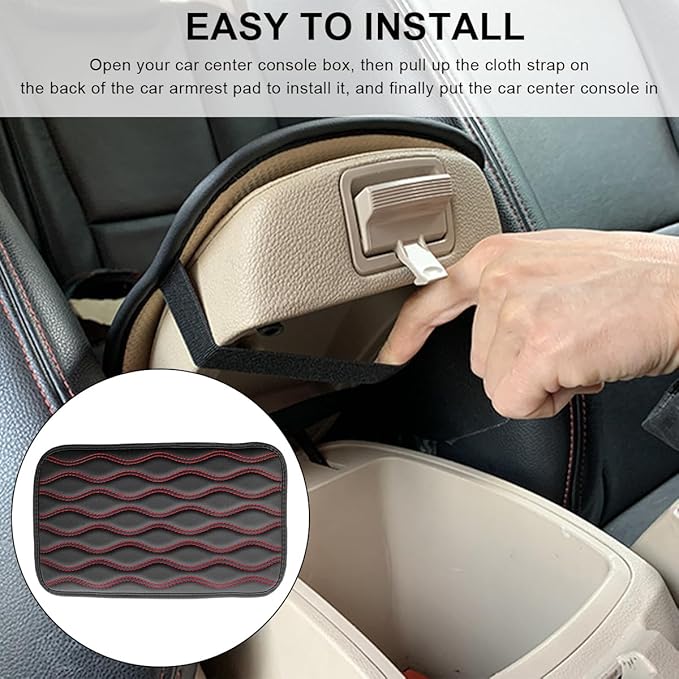 Car Center Console Cushion Pad, 12.48×7.40 Inches Waterproof Car Armrest Seat Box Cover, Comfortable PU Leather Vehicle Armrest Cover Protector, Car Decor Interior Accessories (Black＋Red)