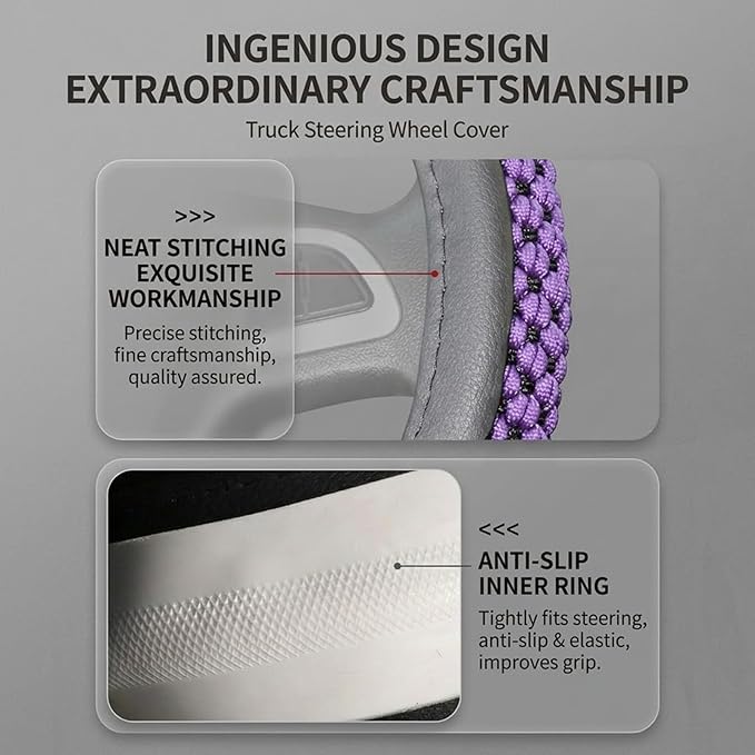 15“16”17“18”19“20 Inch Ice Silk Ventilation Multi-Style Comfy Grip Steering Wheel Cover for Truck, Bus, Big Rig Trucker,SUV， Anti-Slip Design 15-20 Inch (Purple, 18 inch)