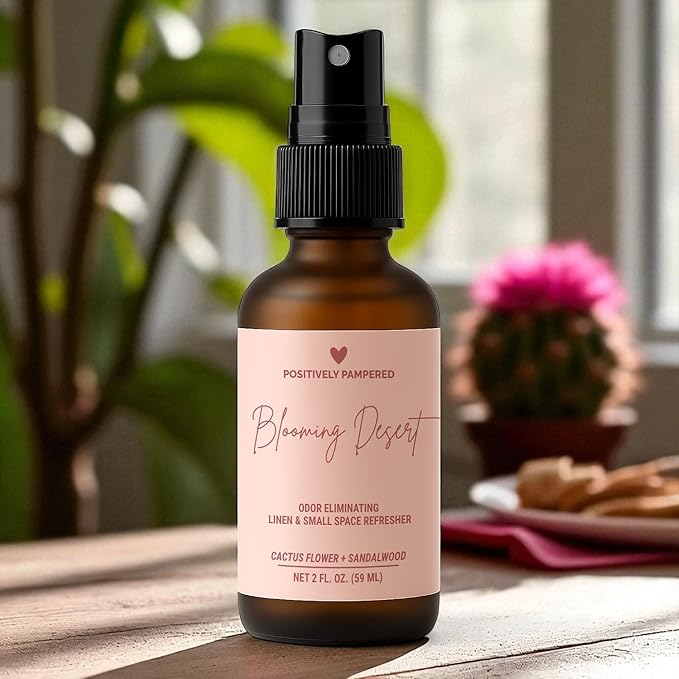 Blooming Desert Luxury Small Space Air & Linen Freshener Spray - Cactus Flower + Sandalwood - Designer-Inspired Home Fragrance - Non Toxic Room Spray + Odor Eliminator - 2 oz Travel Size