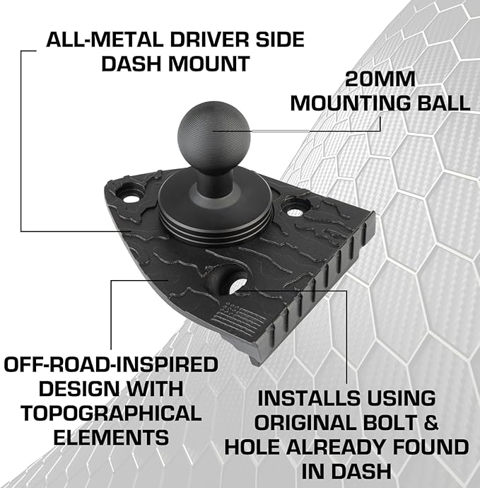 Bulletpoint Dash Mount Cell Phone Holder Compatible with 2018-2023 Jeep Wrangler JL (NOT 4xe) & 2020-2023 Jeep Gladiator Single Ball Mount (Driver Side Spring-Loaded)