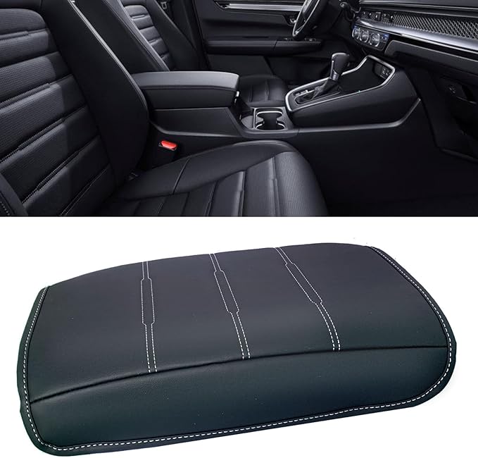 Center Console Pad Armrest Box Cover Compatible with Honda 2025 2024 2023 CRV LX EX EXL Sport Hybrid Sport Touring,Black Leather Protector Accessories for CR-V 2023 2024
