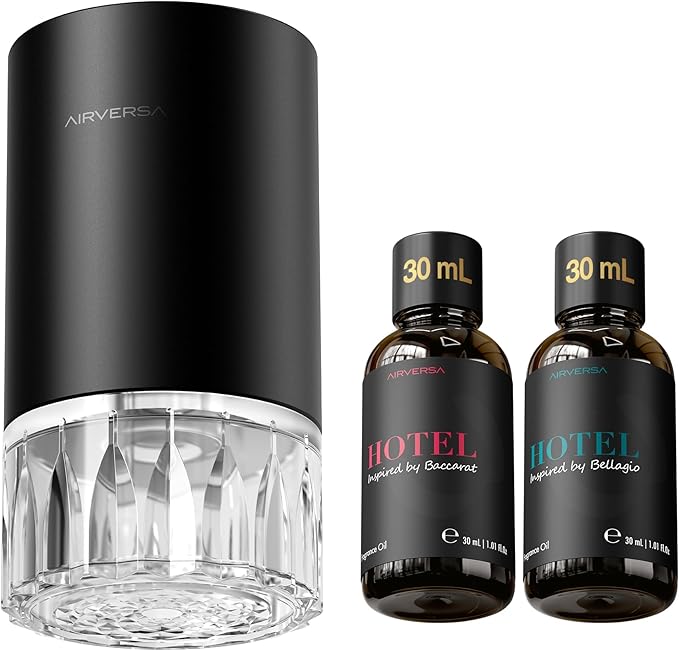Airversa Waterless Essential Oil Diffuser for Home Room Desk Car Air Freshener Diffuser, Up to 600 sq ft, Battery Operated, Mist Level and Timer Settings, 100mL Capacity, Cold Air, RD1 Titanium