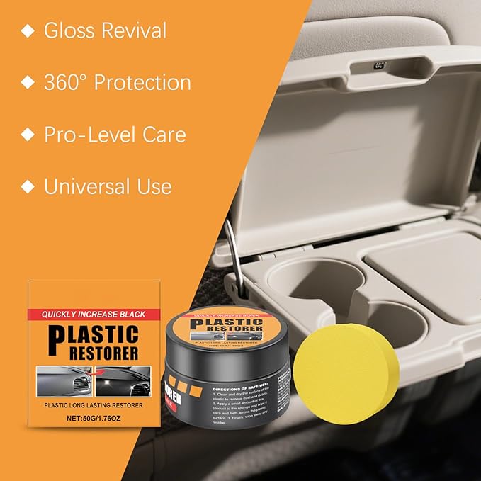 Car Trim Restorer, 50g Long-Lasting Scratch Repair Cream, Car Interior Cleaner with Sponge for Automotive Dashboard Leather Restoration Detailing Maintenance