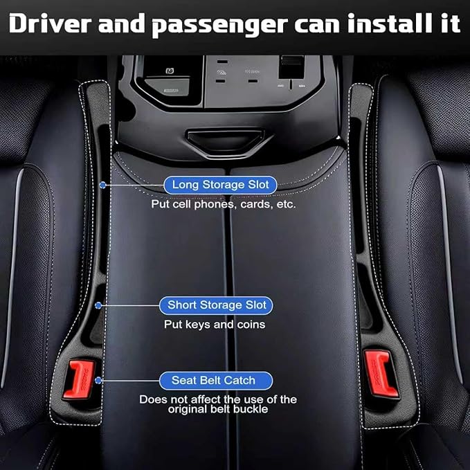 4PCS Car Seat Gap Filler Organizer, Universal Car Seat Gap Blocker with Storage Slot, Leak-Proof Seat Gap Plug for Car SUV Truck, Automotive Interior Accessories, Black