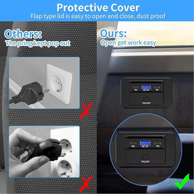 MOTONG Waterproof 12V PD USB C Outlet Charger Adapter, 18W QC3.0 USB A & Dual 30W PD Type C with Touch Switch Car Socket Charger Power Socket Port for Car Marine Boat RV Truck