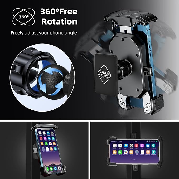 Roykaw Golf Cart Magnetic Phone Holder Mount Compatible with EZGO/Club Car/Yamaha, Compatible with iPhone/Galaxy/Google Pixel, Ultra Strength Magnet/360° Rotatable/One-Handed Pick & Place
