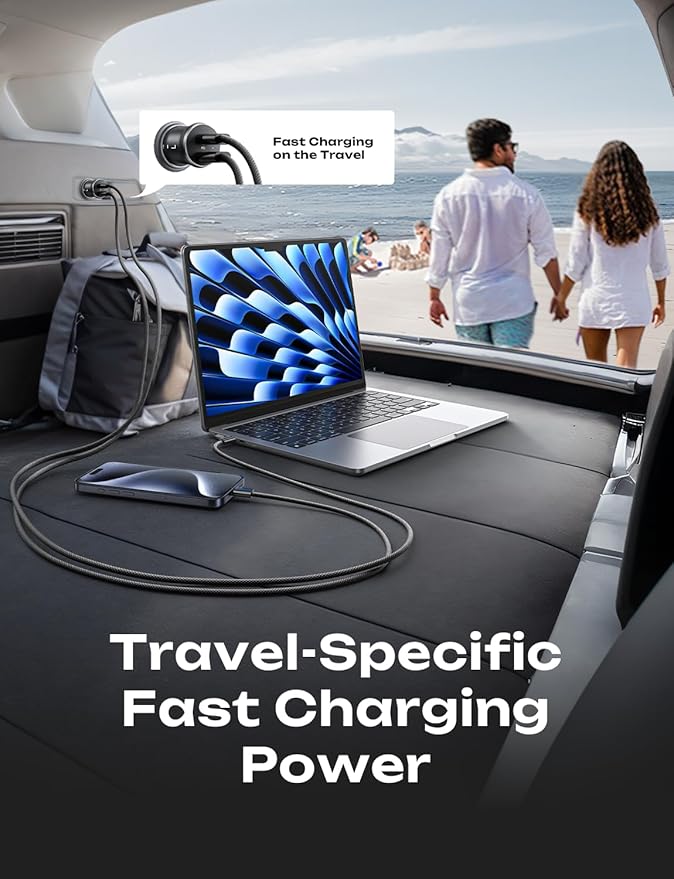 LISEN 90W USB C Car Charger USB C Fast Charge, 45W PD&QC 3.0 Fast Car Charger for Samsung S26 S25, Cigarette Lighter USB Charger Adapter for iPhone 17 16 15 Pro Max [Metal&Mini] RV Car Electronics