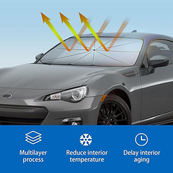 1 PC Windshield Sun Shade for Car, Foldable Reflective Sunshade for Front Window Protect Vehicle from UV Sun and Heat, Keeps Vehicle Cool Fit Most Vehicles - Opening Design (55 x 31 inches)