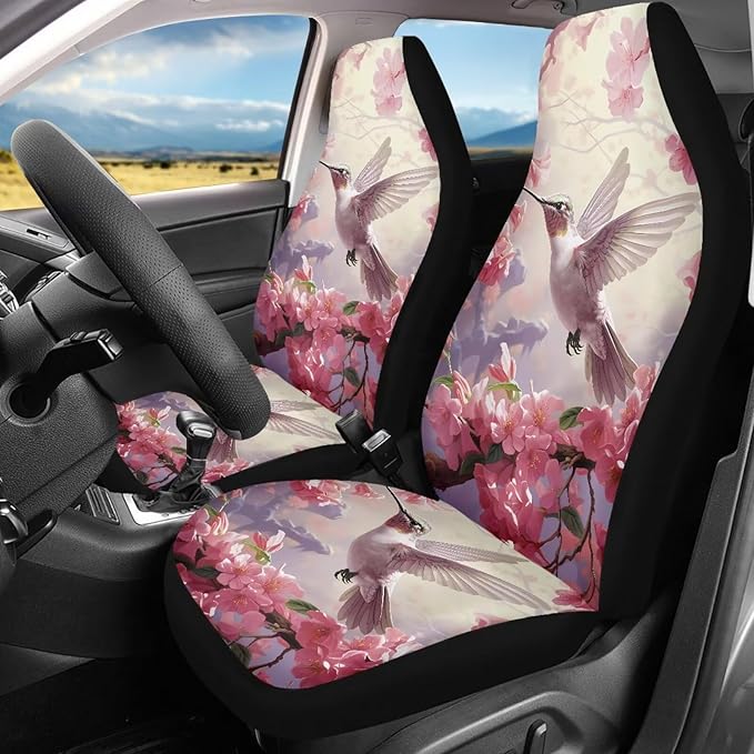 BIGCARJOB Hummingbird Car Seat Cover Set for Women Cute Auto Interior Accessories Pink Vehicle Bucket Seat Pad Auto Front Seat Protectors,Fit Most Vehicle,Cars,Sedan