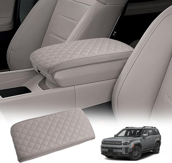 Center Console Cover Compatible with 2024 2025 2026 Hyundai Santa Fe Accessories Santa Fe Armrest Cover 2025 2026 Santa Fe SE/SEL/XRT/Limited/Calligraphy Armrest Console Cover Soft Leather(Thick Gray)