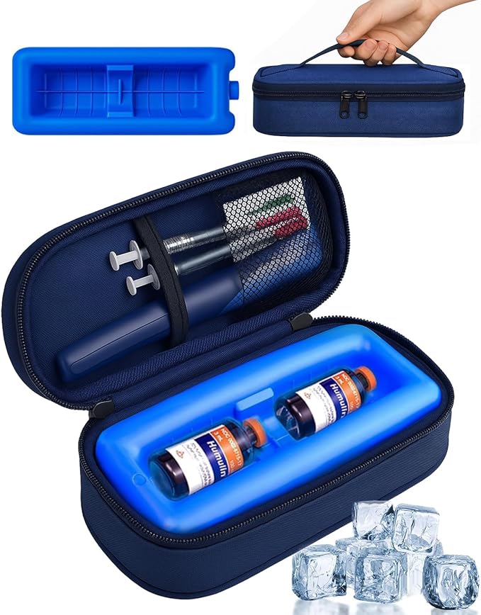 Insulin Vials Cooler Travel Case: TSA Approved Medication Diabetic Cooler for Travel, Insulated Cooling Bag for Insulin Pens, Diabetic Small Bottle Protector Kit with Protective Ice Brick