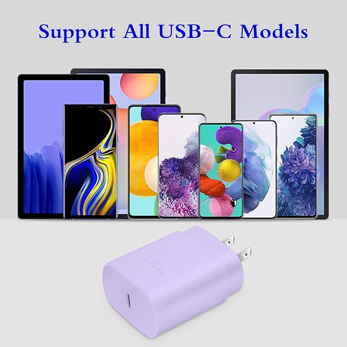Type C Charger, 2-Pack 25W Type C Fast Charging Block with 6ft USB C Charger Cable Compatible with Galaxy S23 Ultra/S23+/S22/S21/S20/Phone 16/16 Plus/16 Pro Max/15/15 Pro Max/15 Plus-Purple