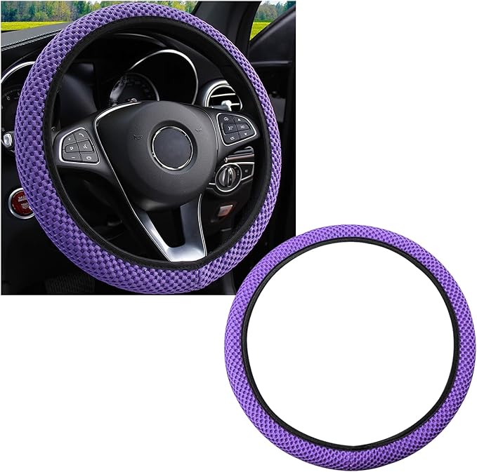 Kewucn Car Elastic Stretch Steering Wheel Cover, Soft Microfiber Breathable Ice Silk, Universal 15 Inch Anti-Slip Auto Steering Wheel Protector, Fit Car, SUV, Van, Sedan, Truck (Purple)