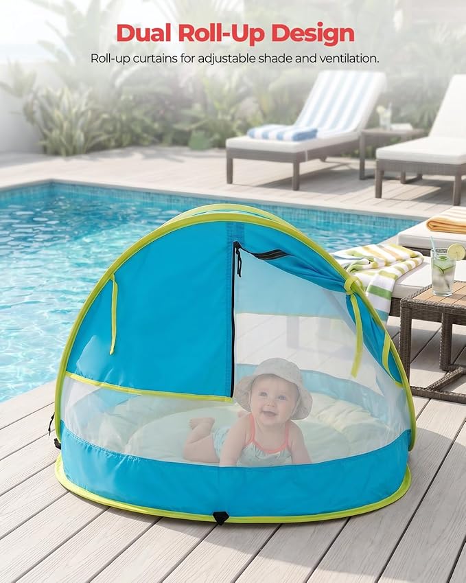 Poray Portable Baby Beach Tent with UPF 50+ Sun Shelter,Mosquito Net and Sunshade, Ideal Pop Up Kids Travel Tent with Carry Bag & 2 Stakes,Outdoor Indoor Play and Sun Protection