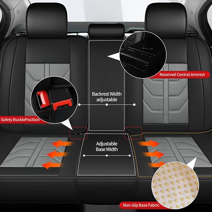 TTX LIGHTING Car Seat Covers fit for Ford Bronco Sport 2021-2026 Full Set: Premium Leather Automotive Seat Cover with Airbag Compatible Waterproof (5 Seats, Black & Gray)
