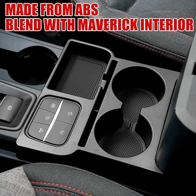 Mabett Center Console Storage Organizer and Dual Cup Holder for Ford Maverick 2022-2026 Accessories, with Door Handle Storage Organizer, Center Console Armrest Organizer Set Fit Maverick (7PCS)