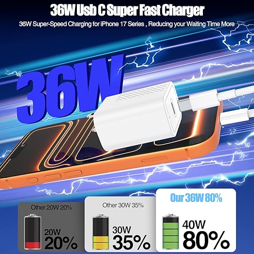 40W USB C Fast Charger for iPhone 17/ Air/16/15 Pro Max,2Pack 10FT Type C Charger Block & Cable, PD 3.0 Super Fast Charging for iPad Pro MacBook Air/Pro M1/M2, AirPods