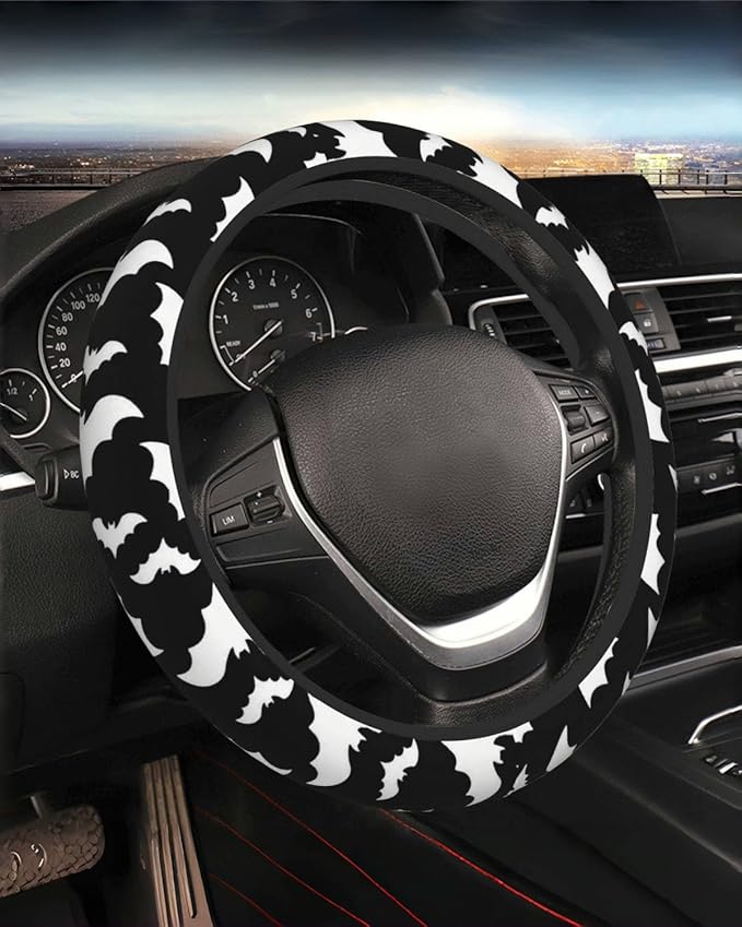 Steering Wheel Cover Accessories Neoprene Cover, Breathable Non-Slip Easy to Install Suitable for Women Men, 14.5-15.5 Inch for Car SUV Van Truck Universal - Bat