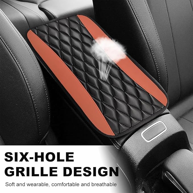 Car Center Console Cushion Pad, 12.6 × 7.48 Inches Waterproof Car Armrest Seat Box Cover, PU Leather Armrest Cover Protector for Most Vehicle, Universal Car Interior Accessories (Black+Brown)