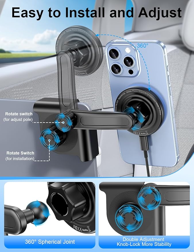 Tesla Car Mount Charger, [Heat Restriction] [LED RGB HandsFree] Wireless Car Phone Holder Charger, Magnetic Phone Holders for Your Car for Tesla Model Y/3/S/X Screen for 17/16/15/14/13/12 Series
