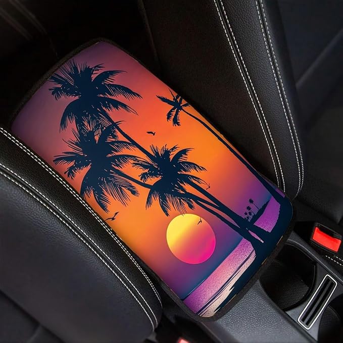 Sun Palm Console Center Armrest Lid Cover Protector Car Armrest Storage Box Mat Interior Accessories for Most Vehicle, SUV