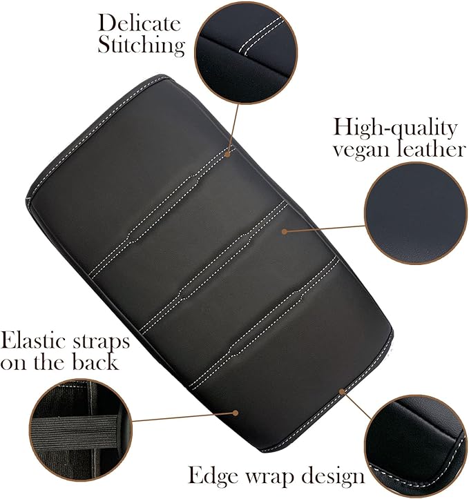 Center Console Pad Armrest Box Cover Compatible with Honda 2025 2024 2023 CRV LX EX EXL Sport Hybrid Sport Touring,Black Leather Protector Accessories for CR-V 2023 2024